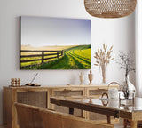 Paul Sinus Wandbild 120x80cm Wiese Felder Grün Landschaft Sonnenschein Holzzaun