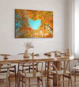 Paul Sinus Wandbild 120x80cm Baumkrone in Herzform Herbstblätter Herbst blauer Himmel