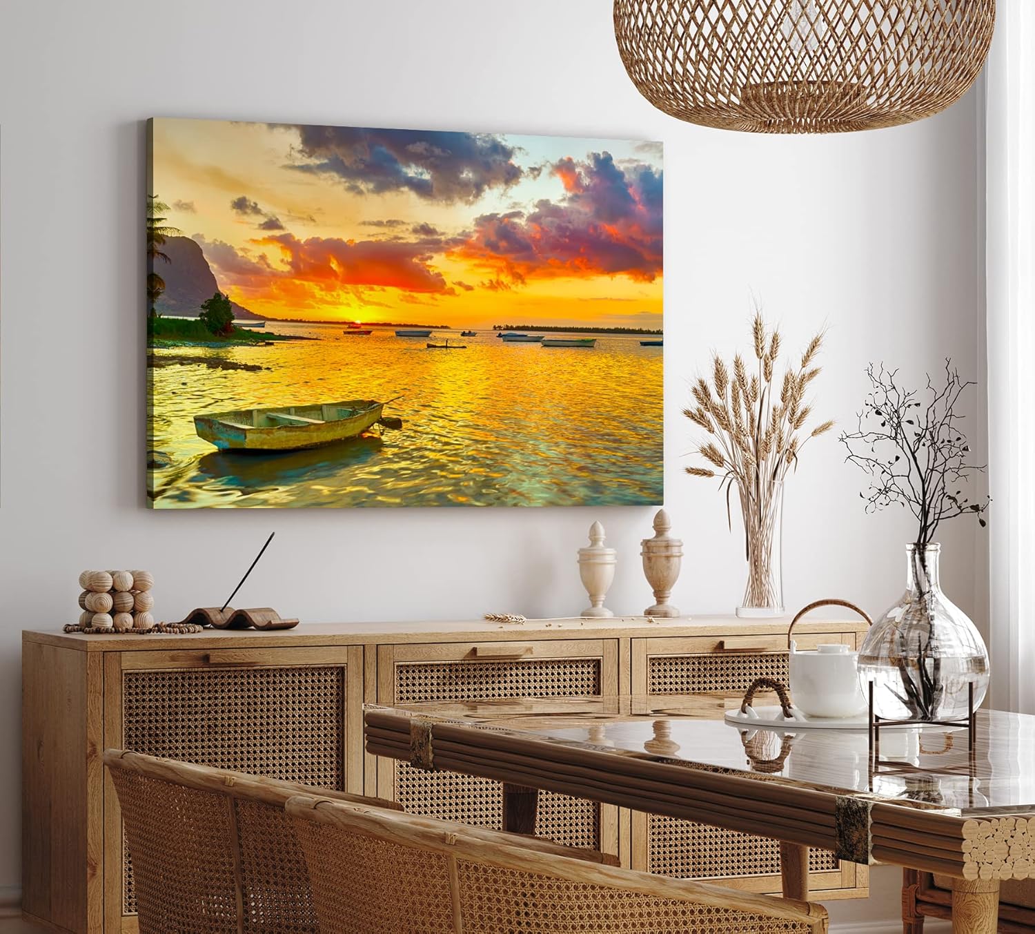 Paul Sinus Wandbild 120x80cm Italien Sonnenuntergang Mittelmeer Fischerboote Abendröte