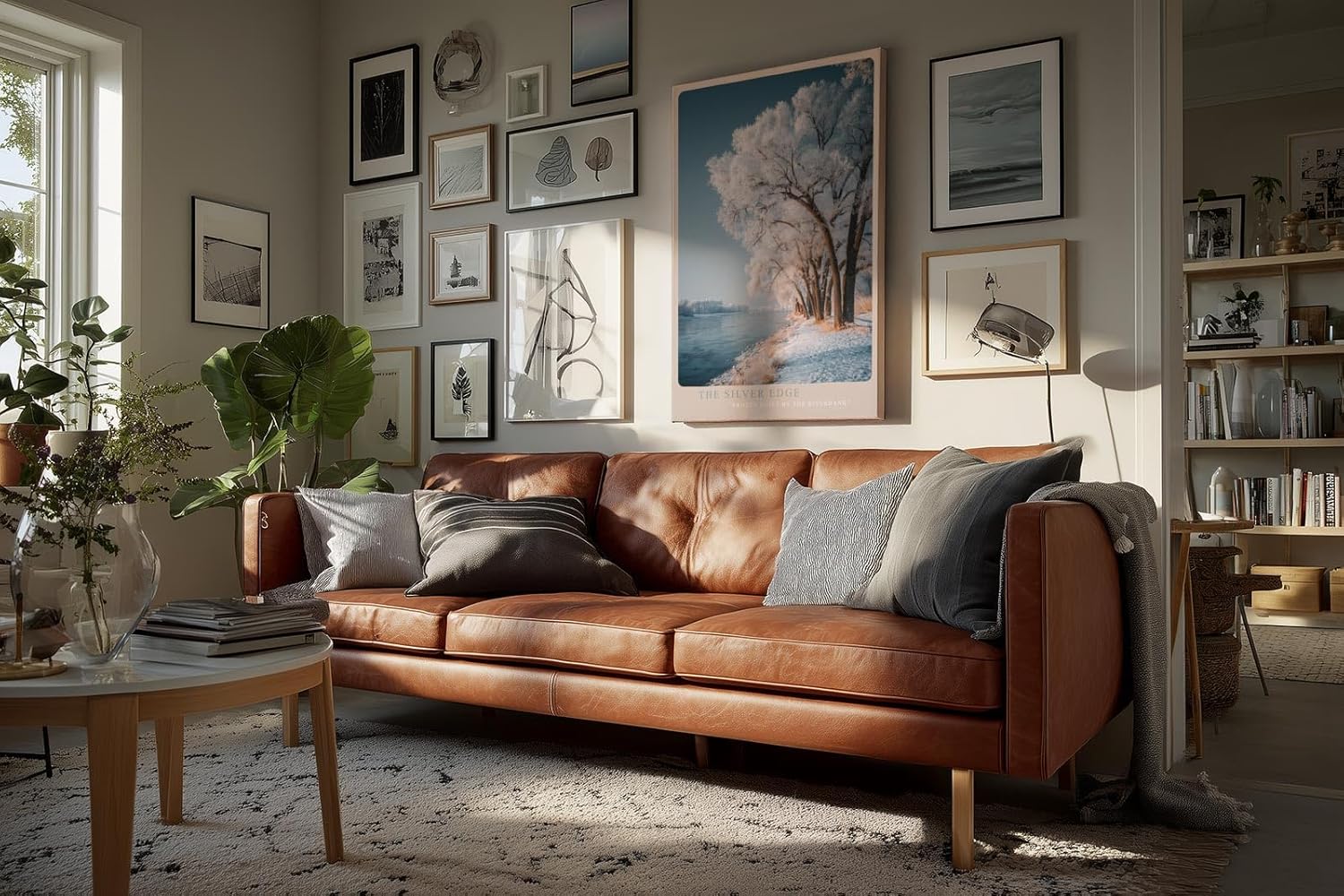 Paul Sinus Wandbild in 40x60cm The Silver Edge – Winterliche Flusslandschaft mit schneebedeckten Bäumen, elegante Naturdarstellung in kühlen Tönen
