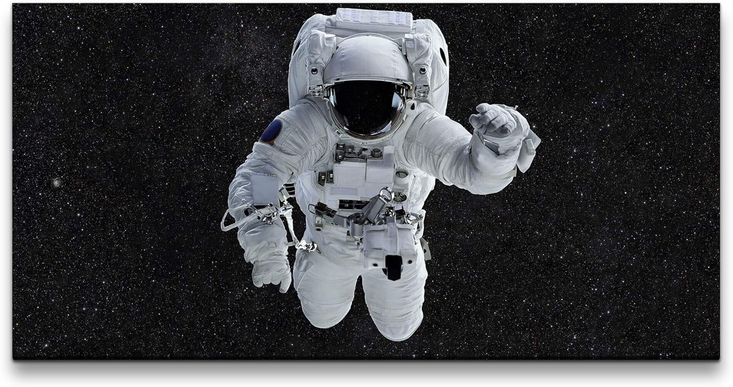 Astronaut im Weltall ca. 130x70cm Wandbild inklusive Schattenfugenrahmen weiss - Panorama Leinwand Bild XXL Format Wandbilder Wohnzimmer Wohnung Deko Kunstdrucke