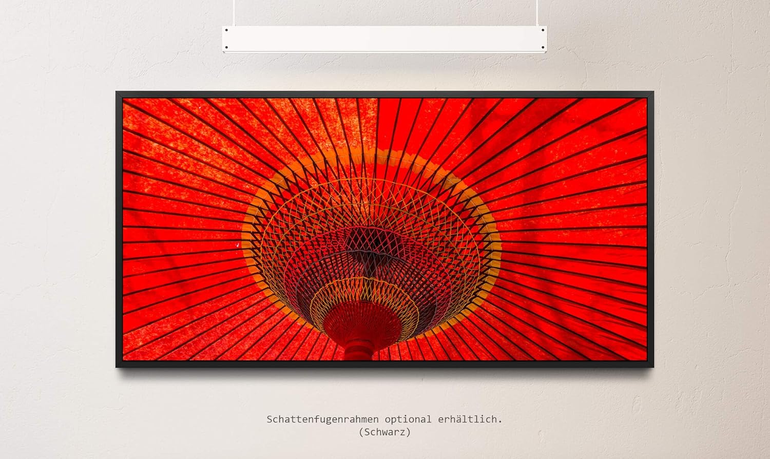 Japanischer Regenschirm ca. 130x70cm Wandbild inklusive Schattenfugenrahmen schwarz - Panorama Leinwand Bild XXL Format Wandbilder Wohnzimmer Wohnung Deko Kunstdrucke