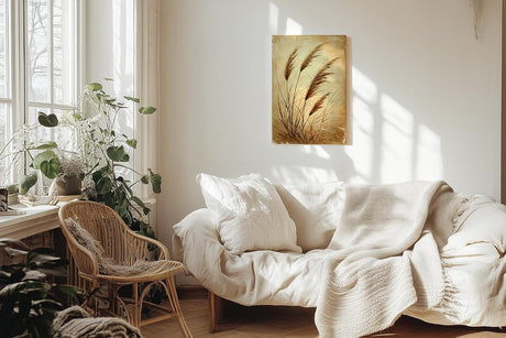 Paul Sinus 60x90cm Wandbild Pampasgras in Goldbeige – Stilvolle Naturkunst mit floraler Leichtigkeit Blume
