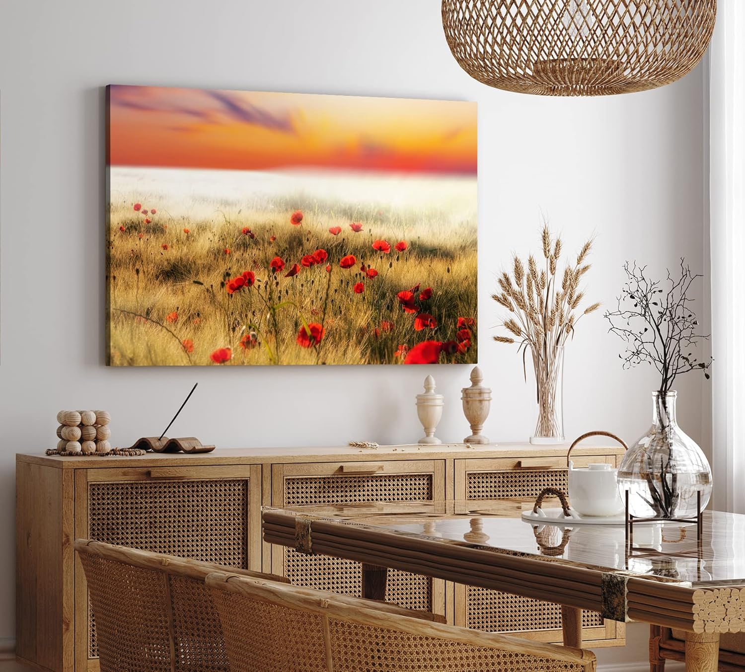 Paul Sinus Wandbild 120x80cm Feldblumen Wildblumen Mohn rote Blüten Halme
