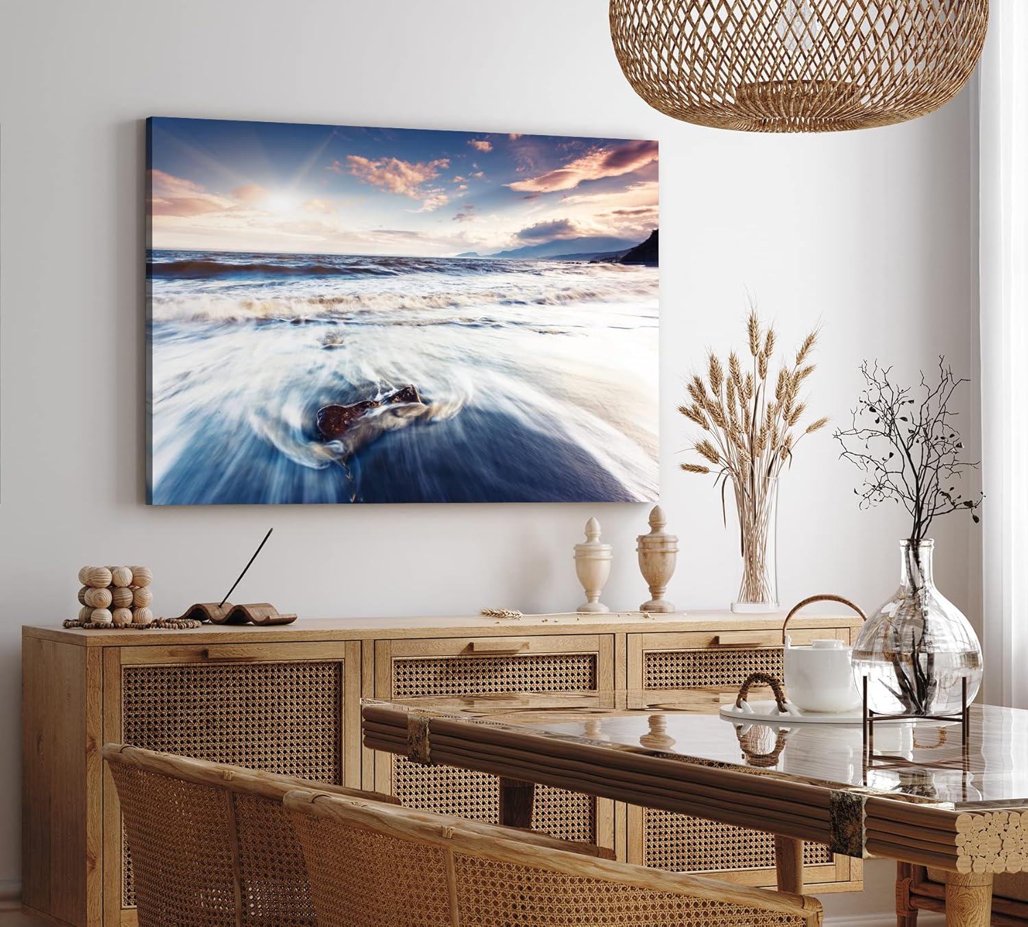 Paul Sinus Wandbild 120x80cm Meer Wellen Strand Himmel Natur Horizont Sonnenstrahl