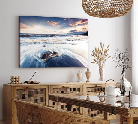 Paul Sinus Wandbild 120x80cm Meer Wellen Strand Himmel Natur Horizont Sonnenstrahl