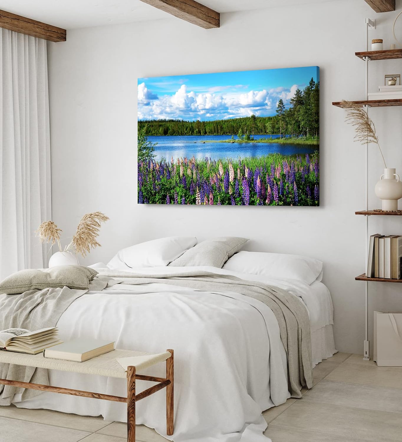 Paul Sinus Wandbild 120x80cm See Natur Tannenwald Blumen Blüten Sommer