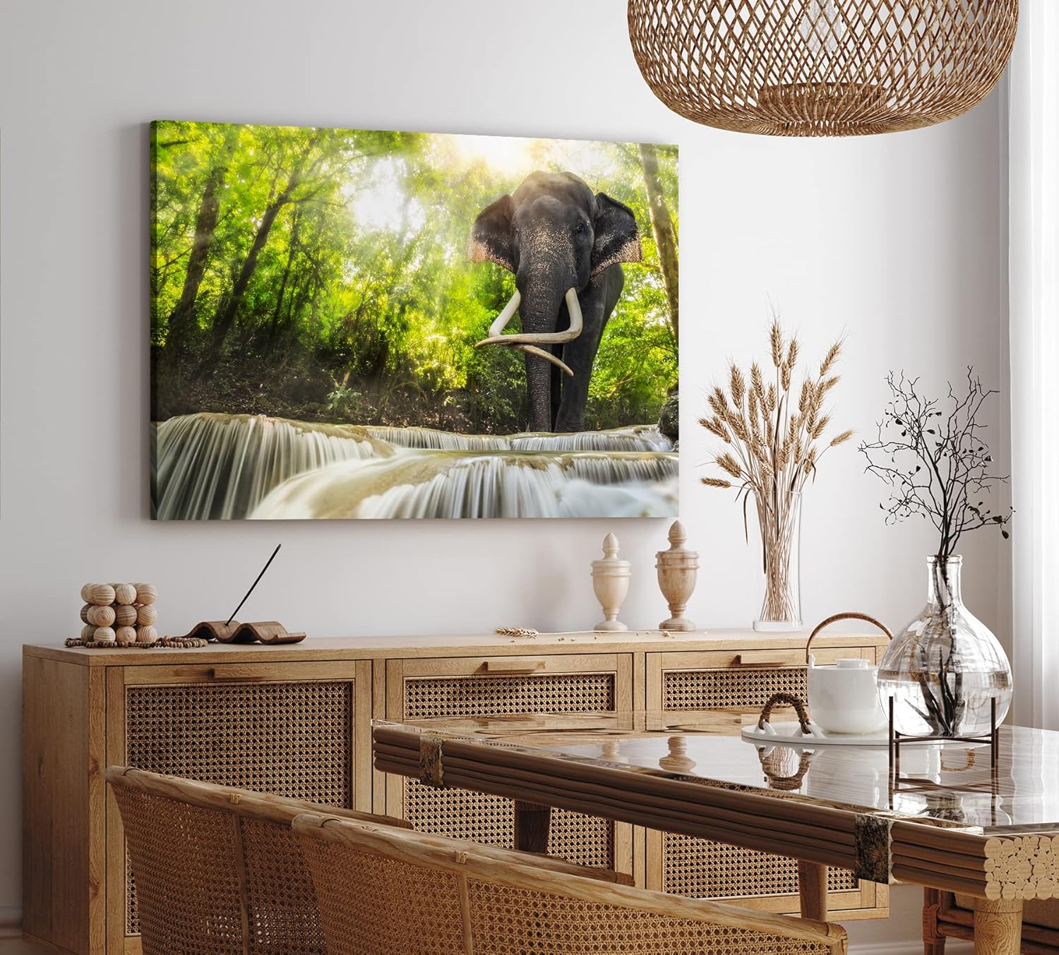 Paul Sinus Wandbild 120x80cm Asiatischer Elefant Thailand Dschungel Stoßzähne Grün