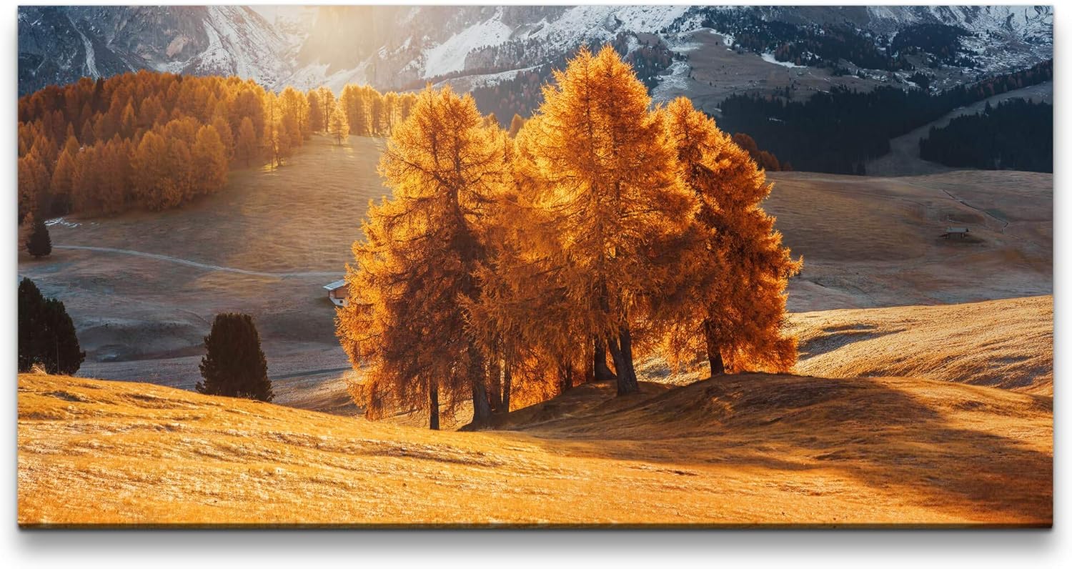 Hütte auf einem Hügel ca. 130x70cm Wandbild inklusive Schattenfugenrahmen weiss - Panorama Leinwand Bild XXL Format Wandbilder Wohnzimmer Wohnung Deko Kunstdrucke