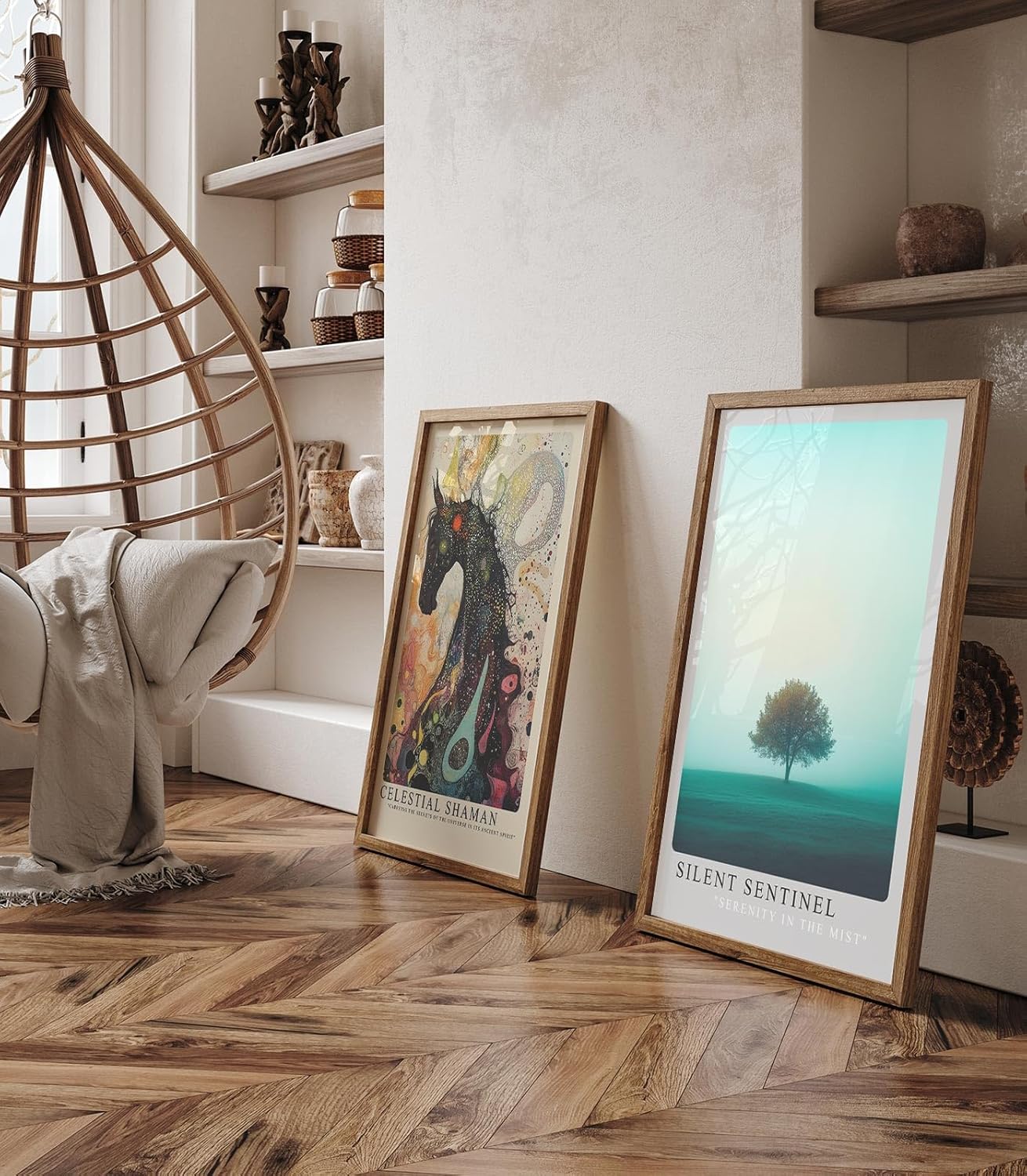 Paul Sinus Leinwandbild 40x60cm minimalistisches Landschaftsbild mit einsamem Baum im sanften Nebel, beruhigende Wandkunst