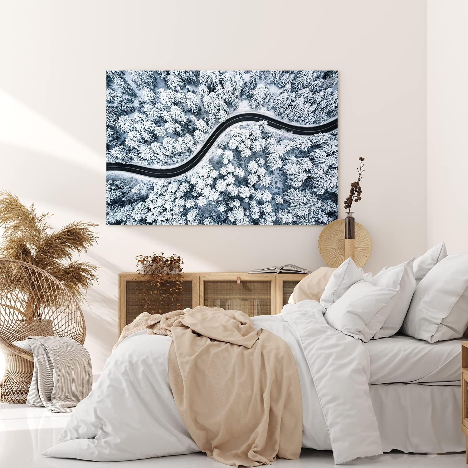 Paul Sinus Wandbild 120x80cm Wald aus der Vogelperspektive Tannenwald Waldstraße Schnee Winter