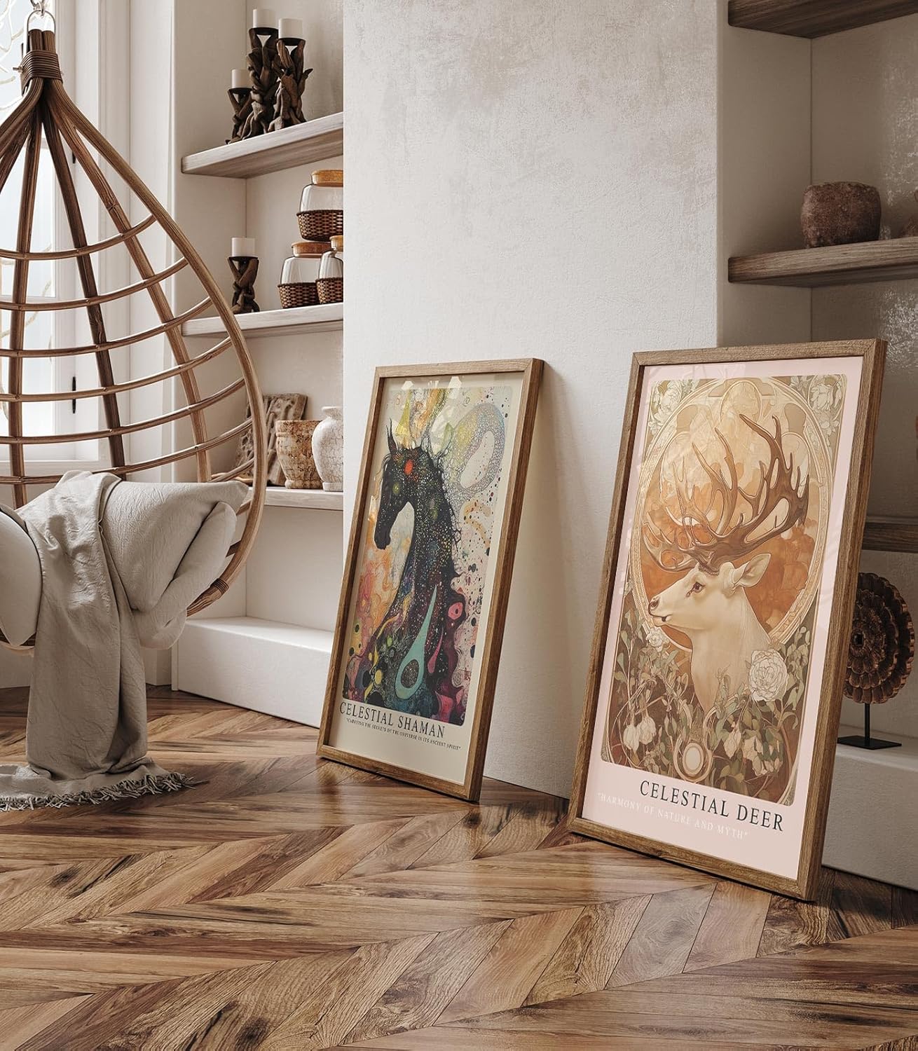 Paul Sinus Leinwandbild 40x60cm kunstvolles Hirschporträt mit filigranen Ornamenten und mystischer Naturästhetik, elegante Wandkunst in warmen Erdtönen