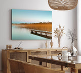 Paul Sinus Wandbild 120x80cm See Seesteg Natur Halme Holzsteg Wasser