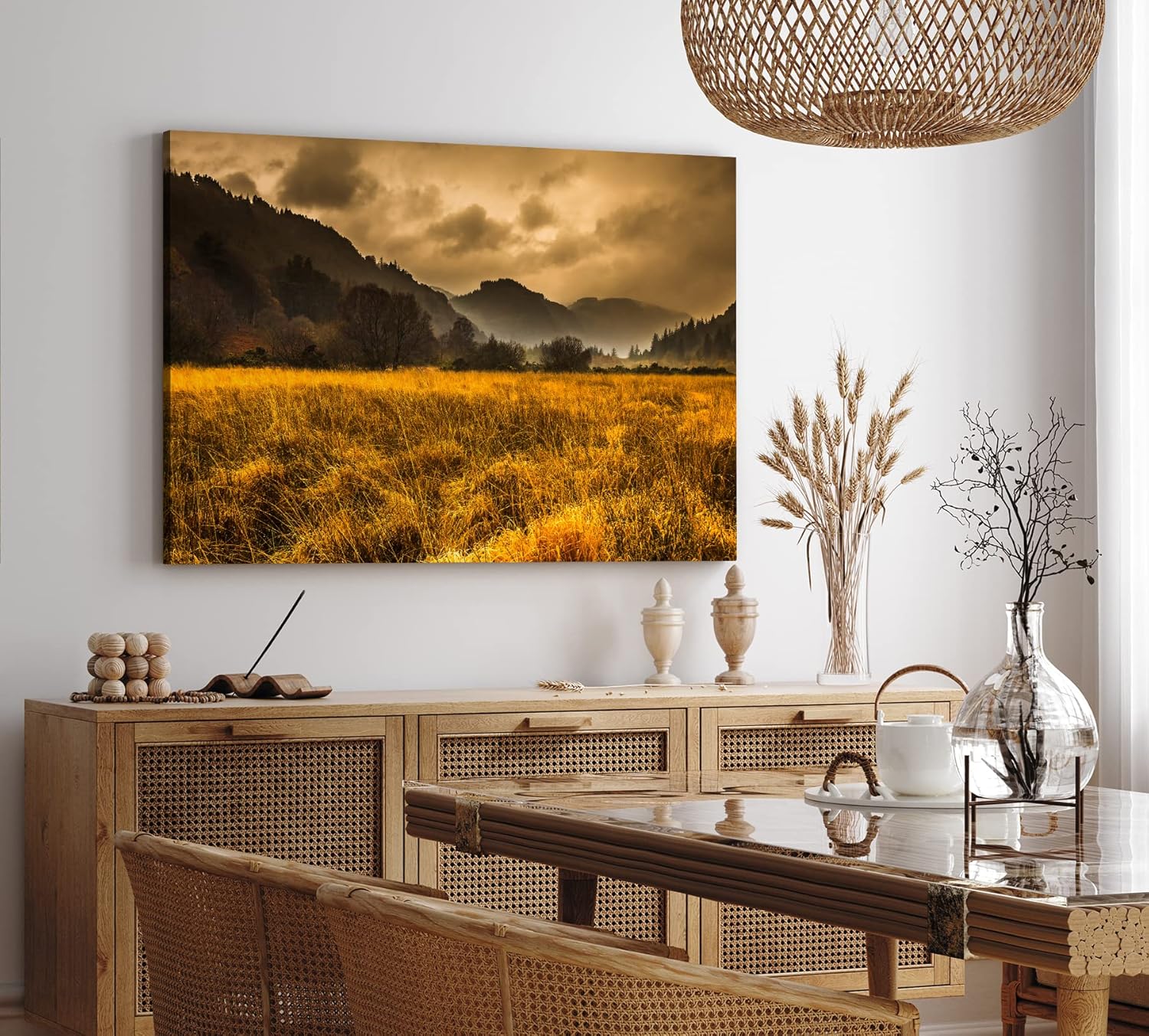 Paul Sinus Wandbild 120x80cm Landschaftsbild Natur Feld Berge dunkler Himmel