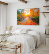 Paul Sinus Wandbild 120x80cm Herbstblätter Herbst Holzbrücke Bach Sonnenschein