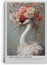 Paul Sinus Leinwandbild 60x90cm Anmutiger Kranich elegant majestätisch kunstvolle Wandkunst florale Krone faszinierend surreal sanfte Farben harmonisch