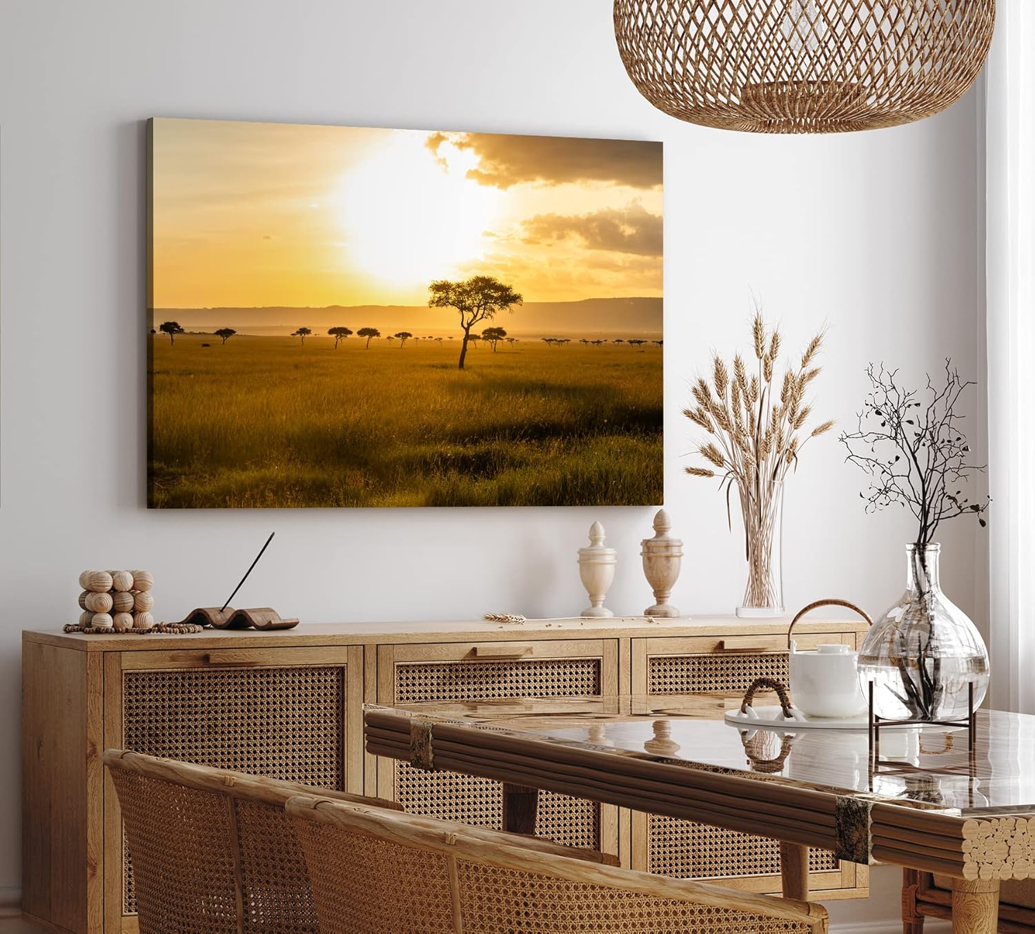 Paul Sinus Wandbild 120x80cm Afrikanische Landschaft Burkea Africana Bäume Sonnenuntergang