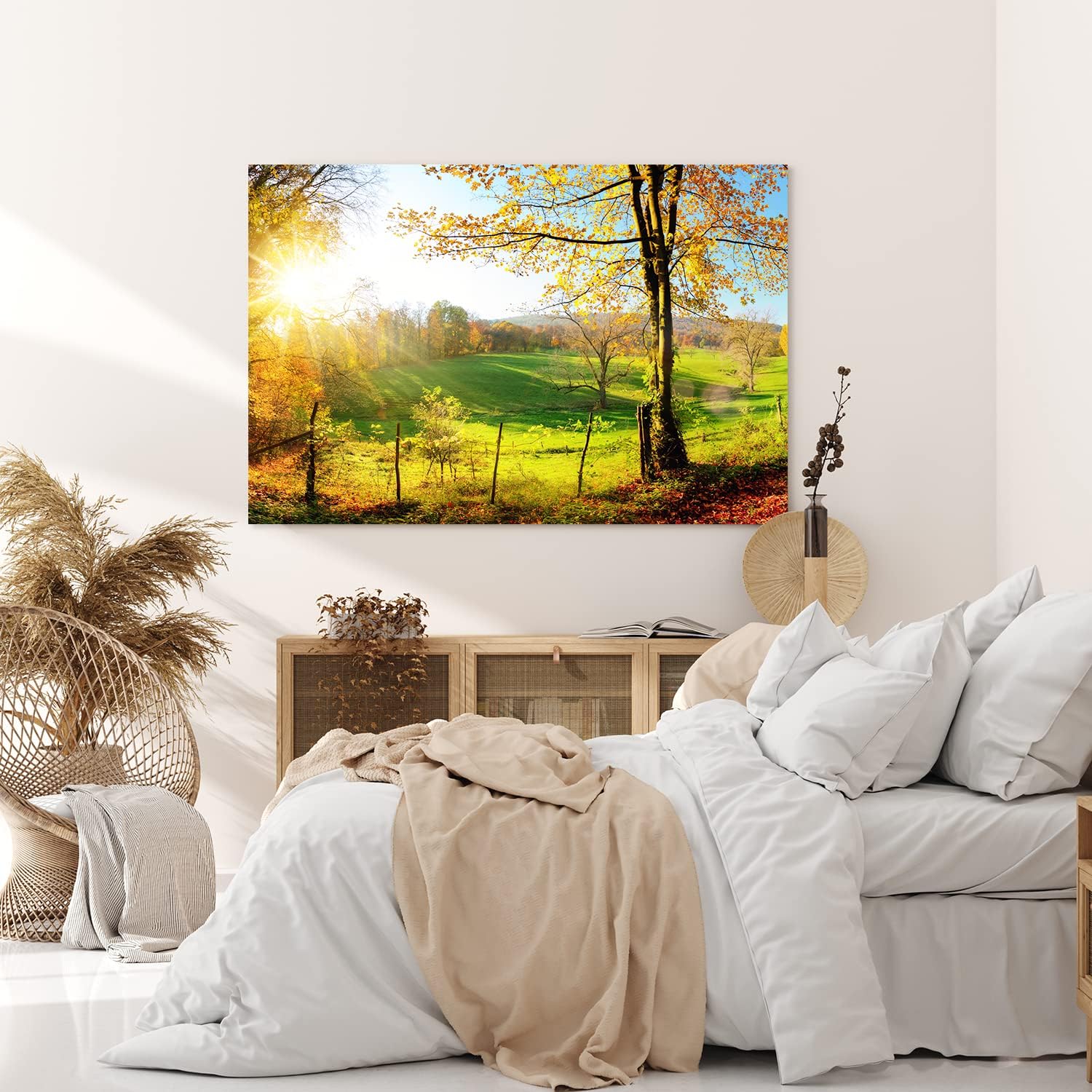 Paul Sinus Wandbild 120x80cm Deutsche Landschaft Wiese Bäume Sonnenschein Herbst
