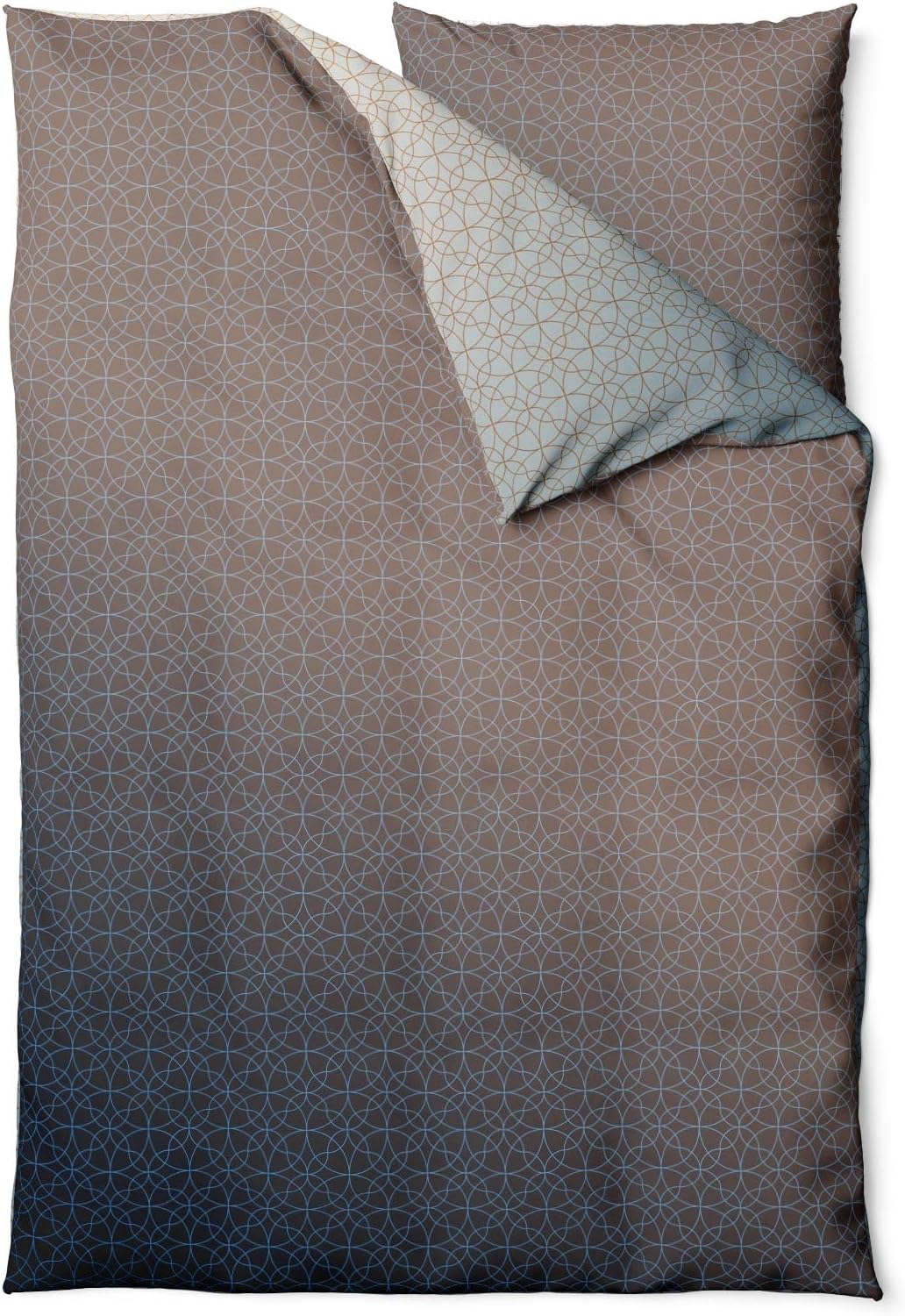 Sinus Art Bettwäsche 135x200 cm + 80x80 cm – Zweifarbige Wendeoptik in Blau und Taupe mit zartem Linienmuster – Mikrofaser-Garnitur
