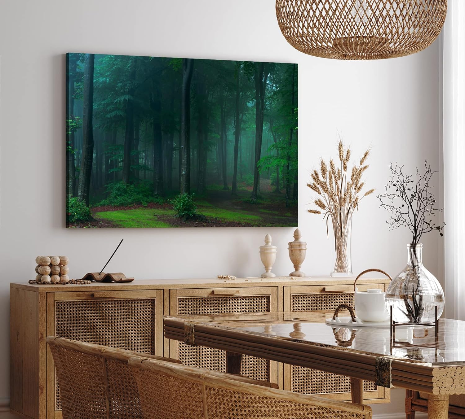 Paul Sinus Wandbild 120x80cm Dunkler Wald Bäume Natur Grün Moos