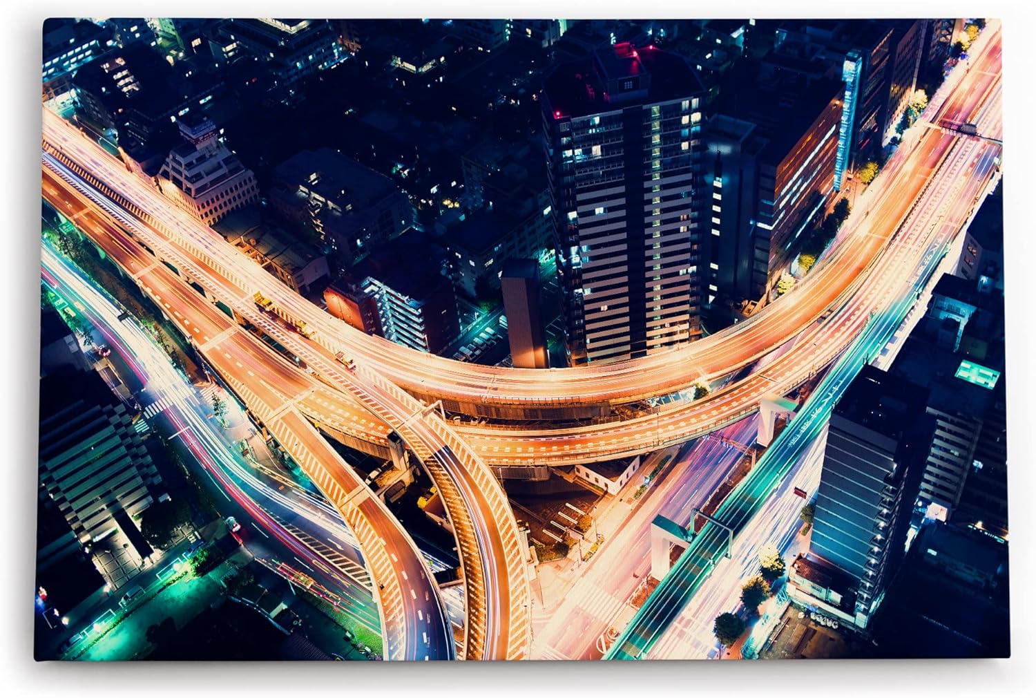 Paul Sinus Wandbild 120x80cm Großstadtlichter Stadt bei Nacht Langzeitbelichtung Fotokunst