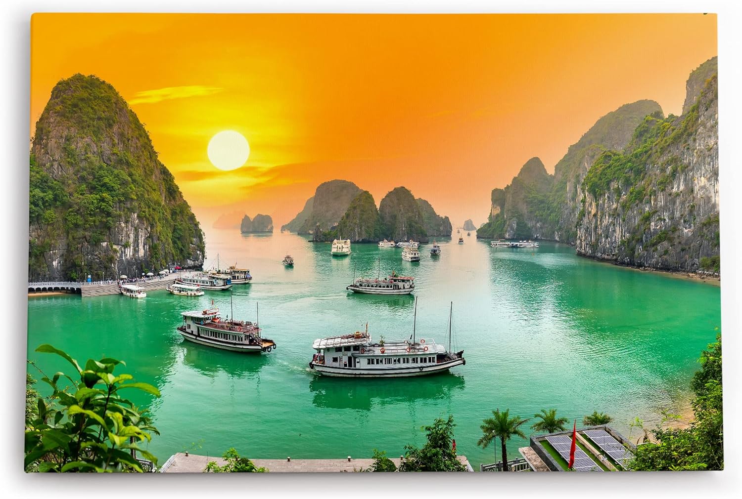Paul Sinus Wandbild 120x80cm V?nh H? Long Bucht in Vietnam Sonnenuntergang Felsen