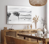 Paul Sinus Wandbild 120x80cm Berge See Fischerboot Schwarz Weiß Baum Kunstvoll