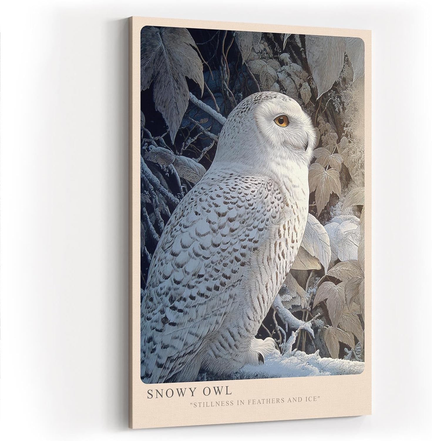 Paul Sinus Wandbild in 40x60cm Snowy Owl – elegante Schneeeule im Profil mit feiner Gefiederzeichnung vor winterlicher Kulisse