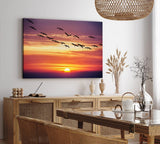 Paul Sinus Wandbild 120x80cm Sonnenuntergang Abendröte roter Himmel Gänse Wolken