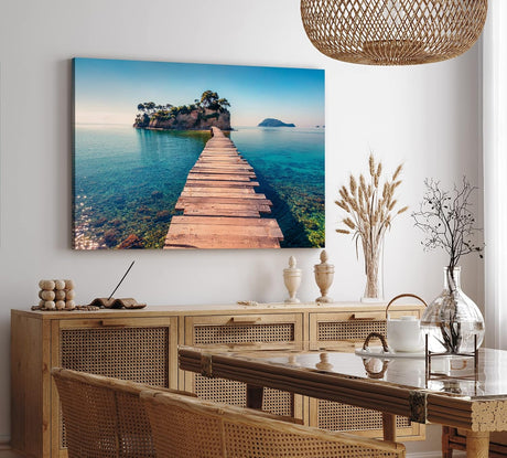 Paul Sinus Wandbild 120x80cm Holzsteg zur Insel Meer Strand Thailand Felsen Sommer