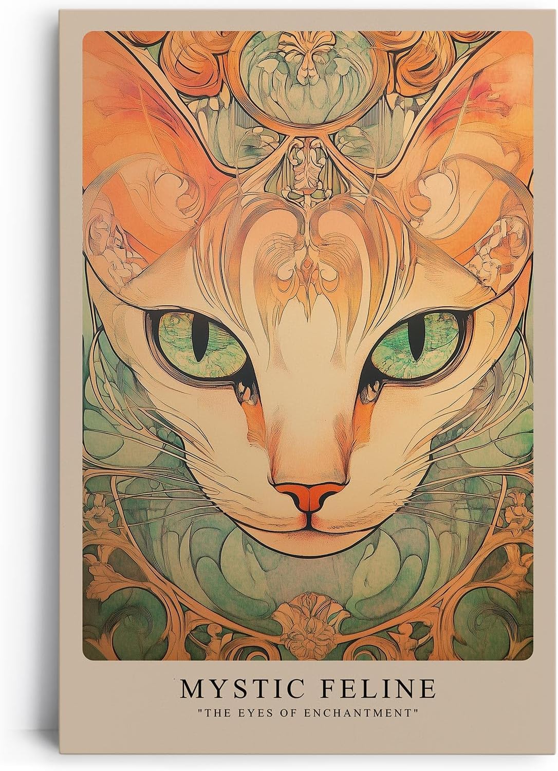 Paul Sinus Leinwandbild 80x120cm Mystische Katze kunstvoll surreal faszinierend hypnotisch elegantes Design stilvolle Wandkunst harmonische Farben
