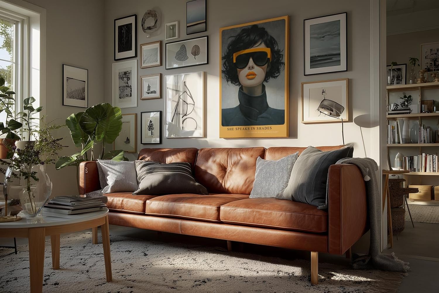 Paul Sinus Wandbild in 40x60cm She Speaks in Shades – modernes Porträt einer Frau mit gelber Sonnenbrille und Lippenstift, Fashion-Art in ausdrucksstarkem Stil