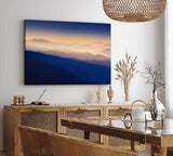 Wandbild 120x80cm Berge Berglandschaft Sonnenaufgang Blaue Stunde Nebel