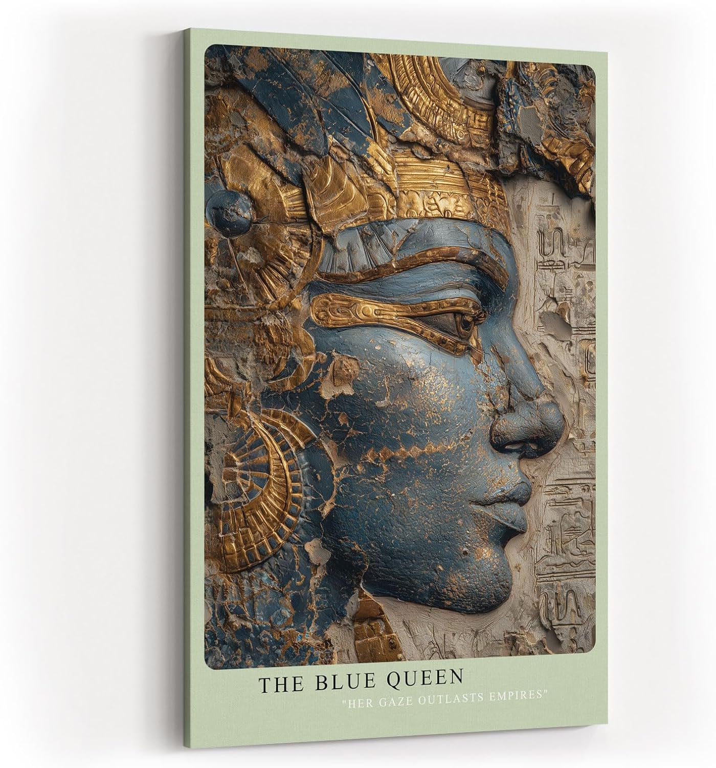 Paul Sinus Wandbild in 40x60cm The Blue Queen – Ägyptisches Königinnenprofil in Blau-Gold mit feinen Reliefdetails