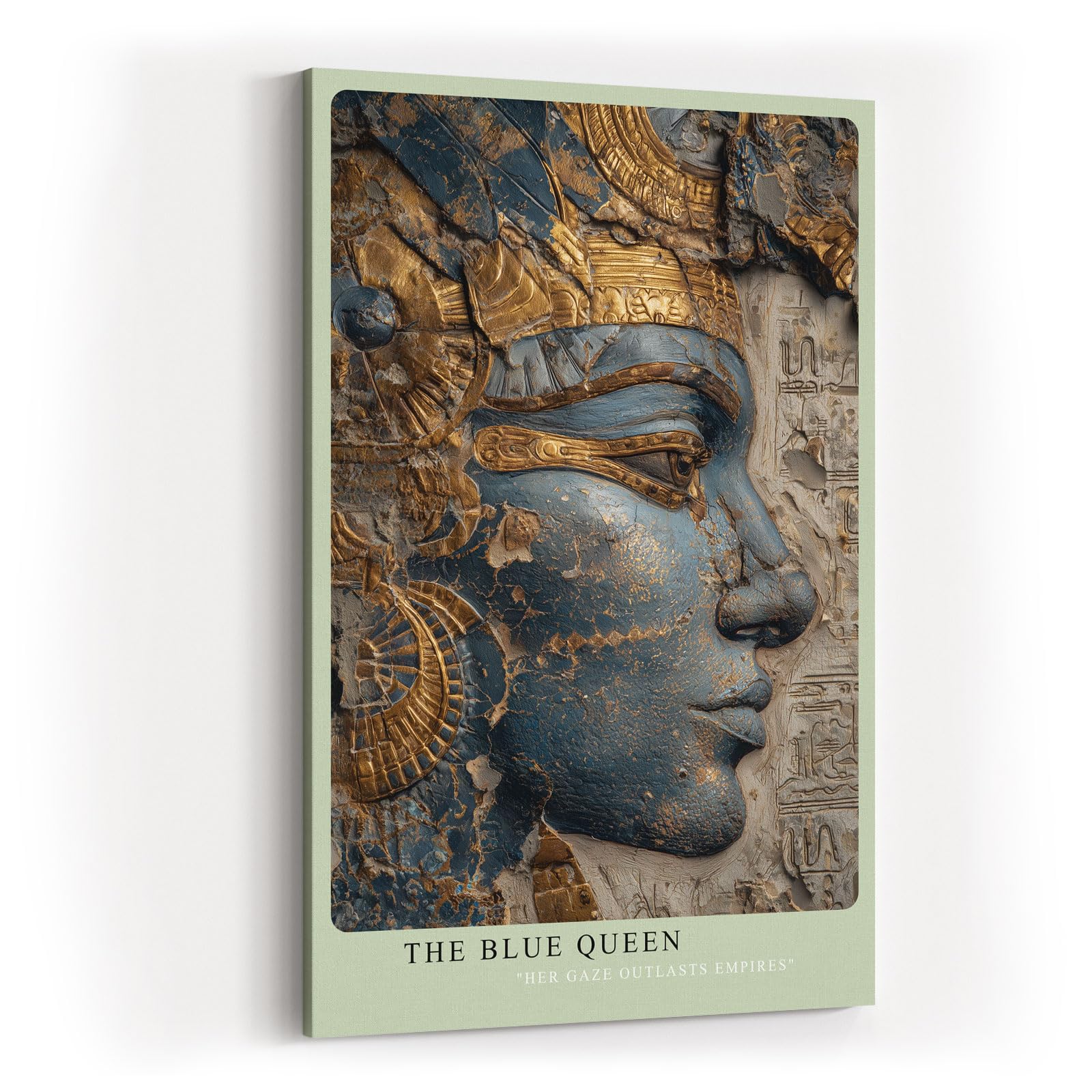 Paul Sinus Wandbild in 40x60cm The Blue Queen – Ägyptisches Königinnenprofil in Blau-Gold mit feinen Reliefdetails