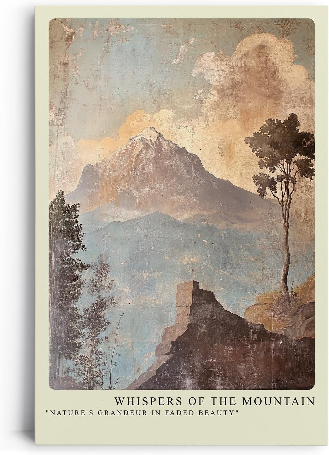 Paul Sinus Leinwandbild 60x90cm Flüstern des Berges – Vintage Landschaftskunst mit verwitterter Ästhetik und nostalgischer Tiefe