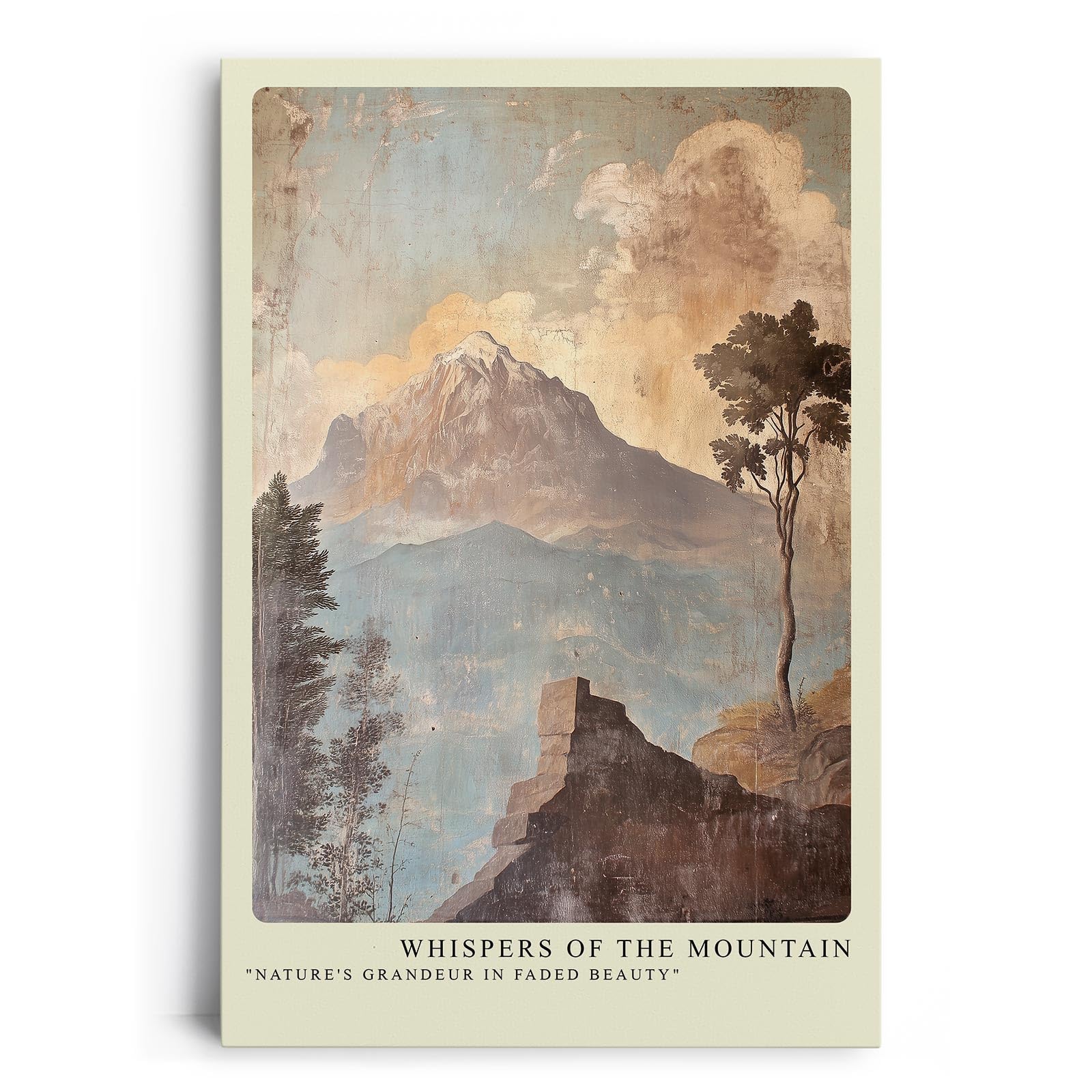 Paul Sinus Leinwandbild 60x90cm Flüstern des Berges – Vintage Landschaftskunst mit verwitterter Ästhetik und nostalgischer Tiefe