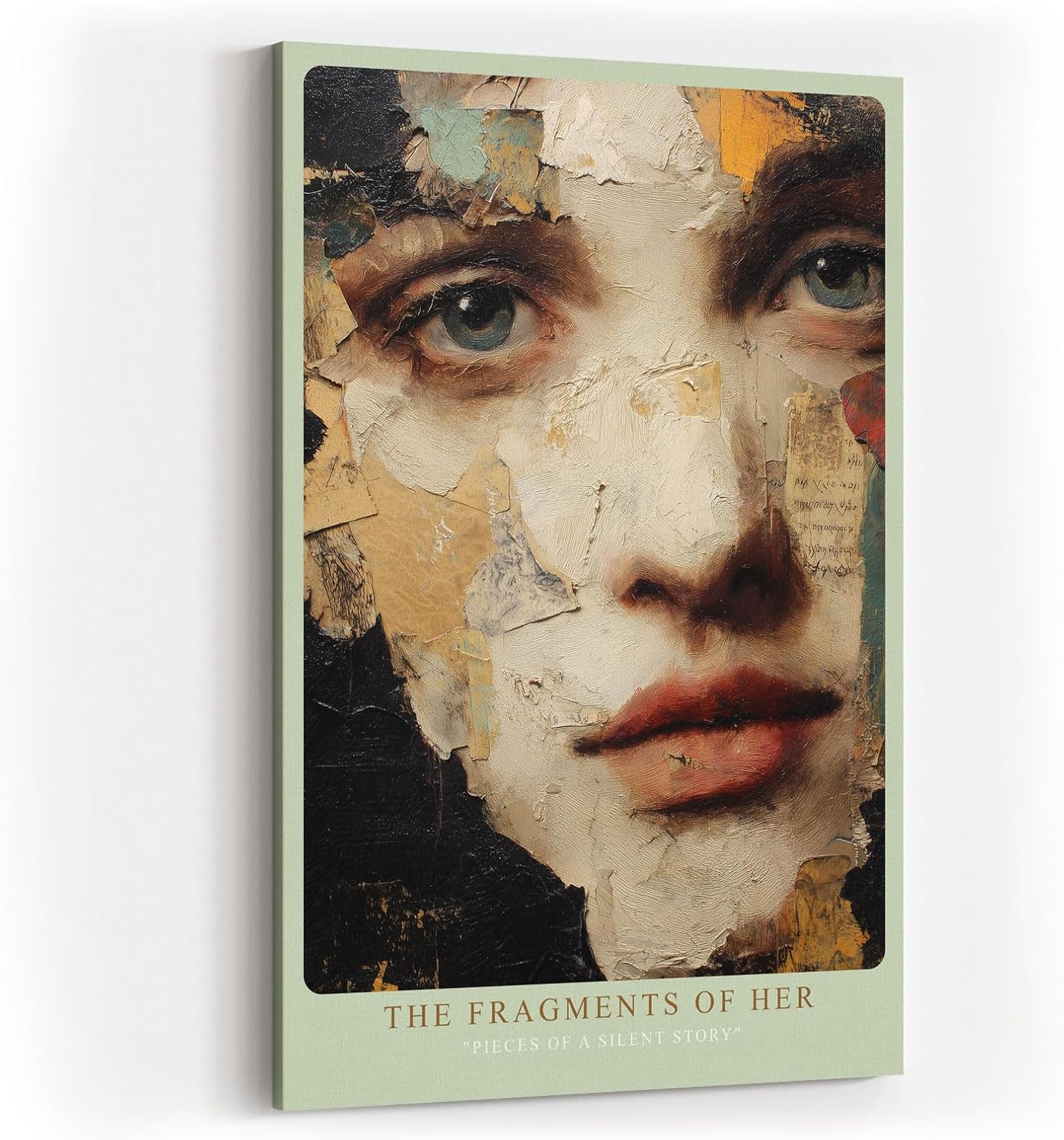 Paul Sinus Wandbild in 40x60cm fragmentiertes Frauenporträt in Mixed-Media-Technik – ausdrucksstarkes Kunstmotiv für moderne Wohnund Galerieräume