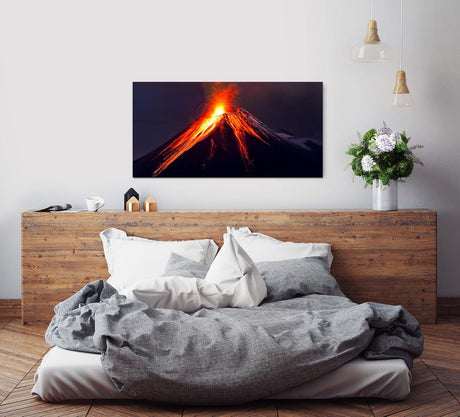 Vulkan mit Lava ca. 130x70cm Wandbild inklusive Schattenfugenrahmen weiss - Panorama Leinwand Bild XXL Format Wandbilder Wohnzimmer Wohnung Deko Kunstdrucke