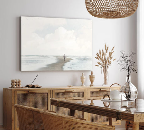 Paul Sinus Wandbild 120x80cm Einsamer Mann Nordsee Meer Horizont Hell weißer Himmel