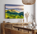 Paul Sinus Wandbild 120x80cm Berge Hügel Wiese Landschaft Grün Nebel Morgentau