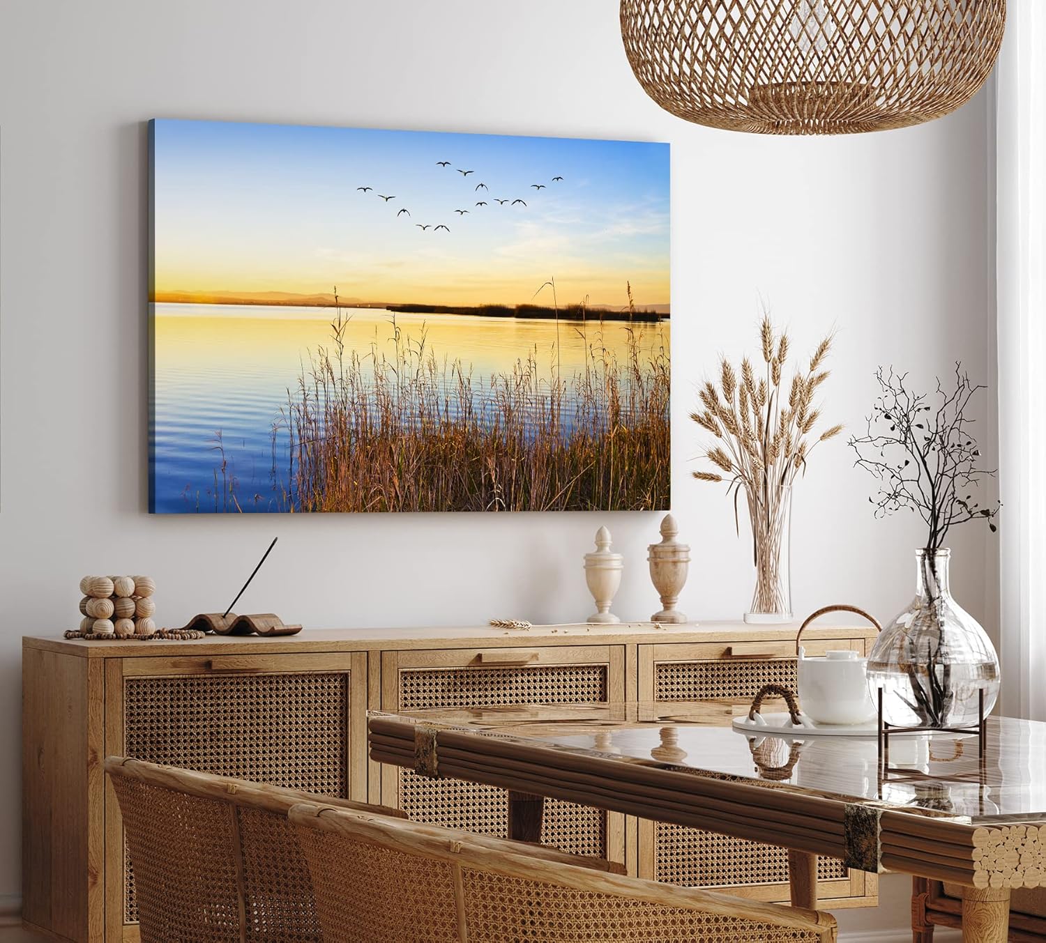 Paul Sinus Wandbild 120x80cm See Abendröte Sonnenuntergang Vögel Natur Horizont