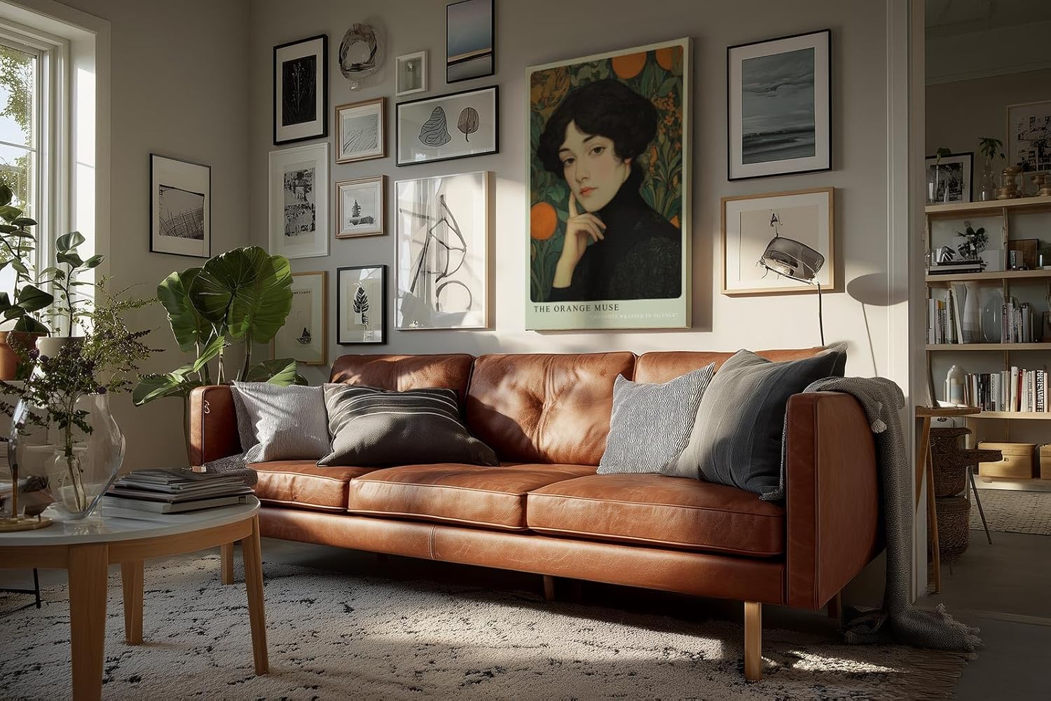 Paul Sinus Wandbild in 40x60cm The Orange Muse – Elegantes Porträt im Jugendstil mit warmen Orangetönen und kunstvollen floralen Details