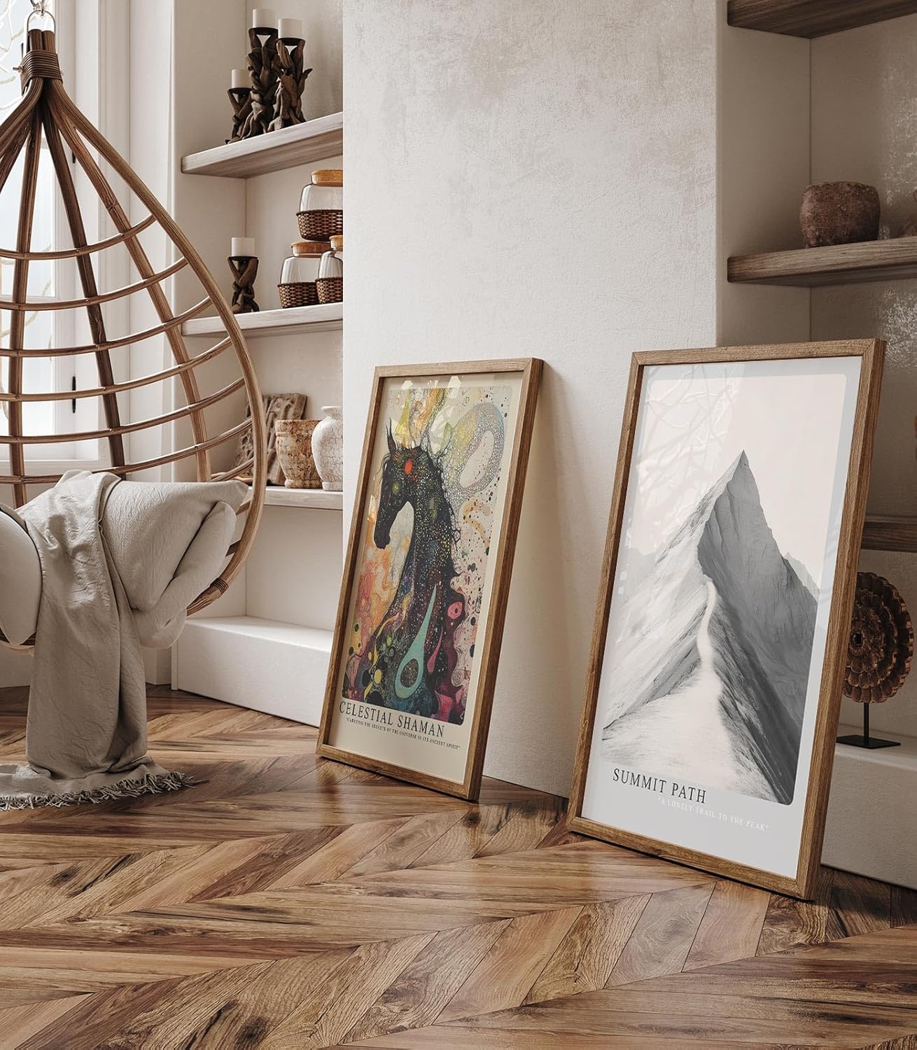 Paul Sinus Leinwandbild 60x90cm Gipfelpfad – Minimalistisches Bergmotiv mit einsamem Weg zur Spitze in monochromer Ästhetik