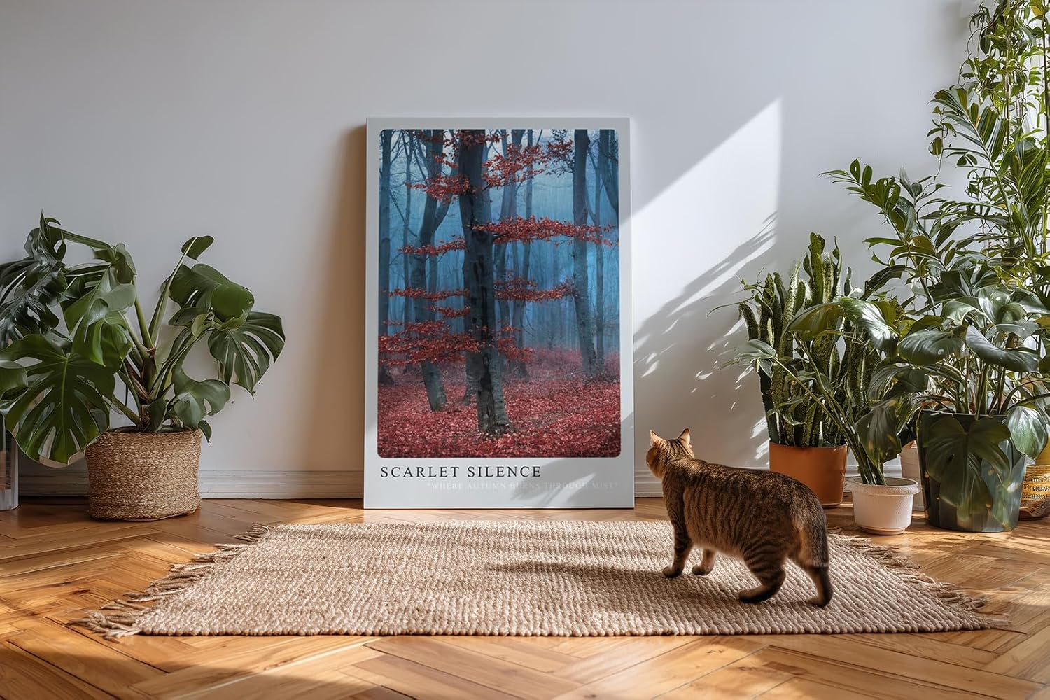 Paul Sinus Kunstdruck 40x60cm Herbst Wald Nebel Rot Bäume Stille Natur Scarlet Silence