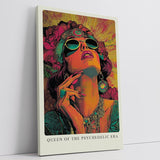 Paul Sinus Leinwandbild 60x90cm psychedelische Queen in leuchtenden Farben und ikonischem Retro-Stil – kunstvolles Leinwandbild