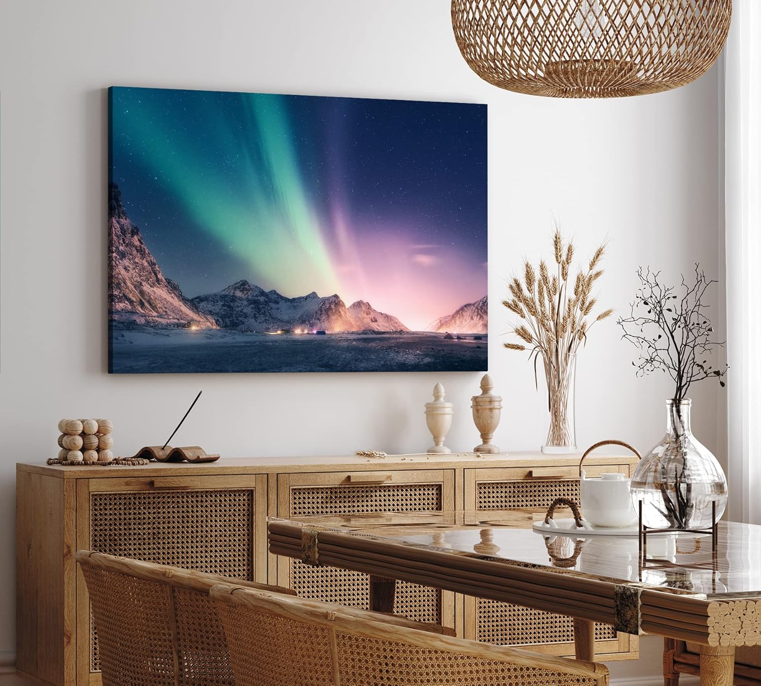 Paul Sinus Wandbild 120x80cm Norwegen Berge Polarlichter Sternenhimmel Nacht
