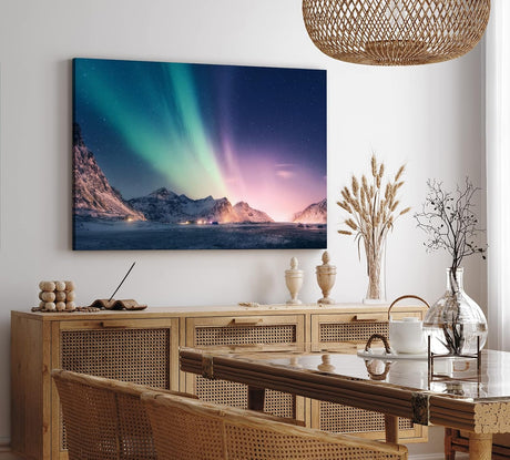 Paul Sinus Wandbild 120x80cm Norwegen Berge Polarlichter Sternenhimmel Nacht