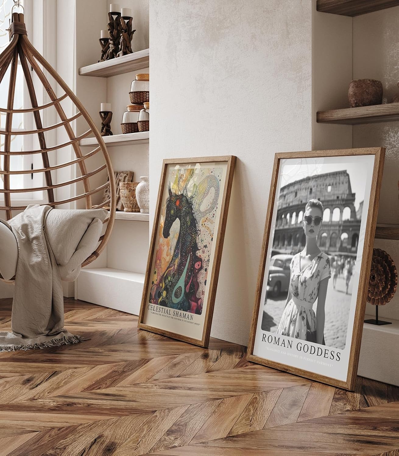 Paul Sinus Leinwandbild 80x120cm Leinwandbild Römische Göttin – Stilvolle Schwarz-Weiß-Fotografie einer eleganten Frau vor dem Kolosseum, Retro-Glamour