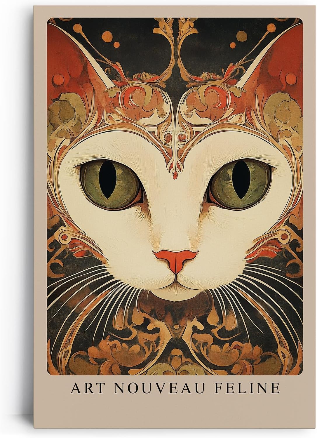 Paul Sinus Leinwandbild 40x60cm Jugendstil-Katze kunstvoll surreal hypnotisch elegant detailreich faszinierende Wandkunst warme Farben harmonisch